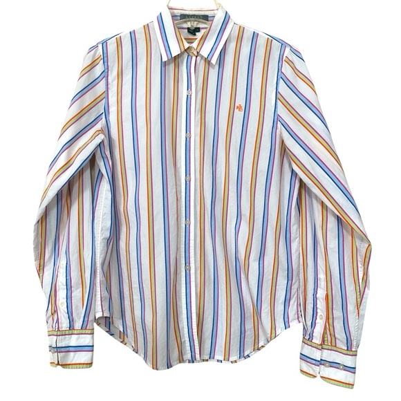 RALPH LAUREN LRL Long Sleeve Button Womens Rainbow Stripe Size S - Picture 1 of 4